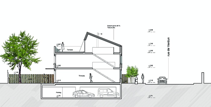 5 maisons de ville : coupeAA