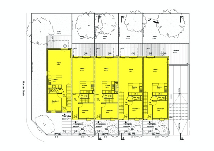 5 maisons de ville : rez de jardin