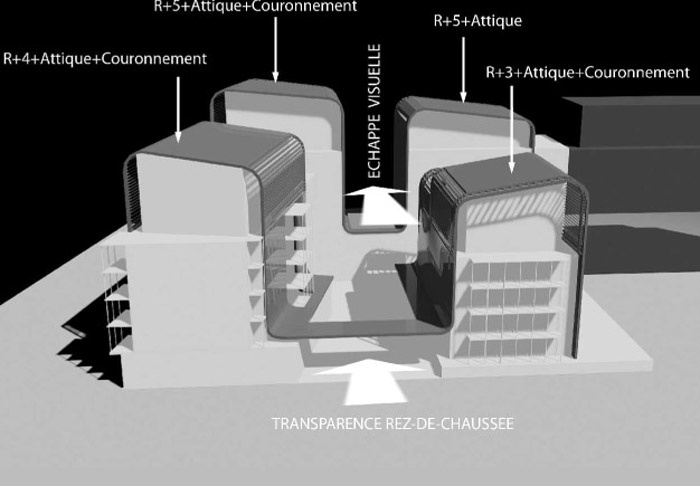 Concours-construction de 50 logements et commerces : axo1